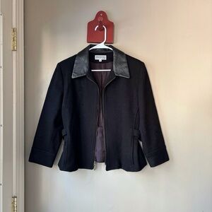 Vintage Jordan & Cole Black Wool Faux Leather Collar Jacket M